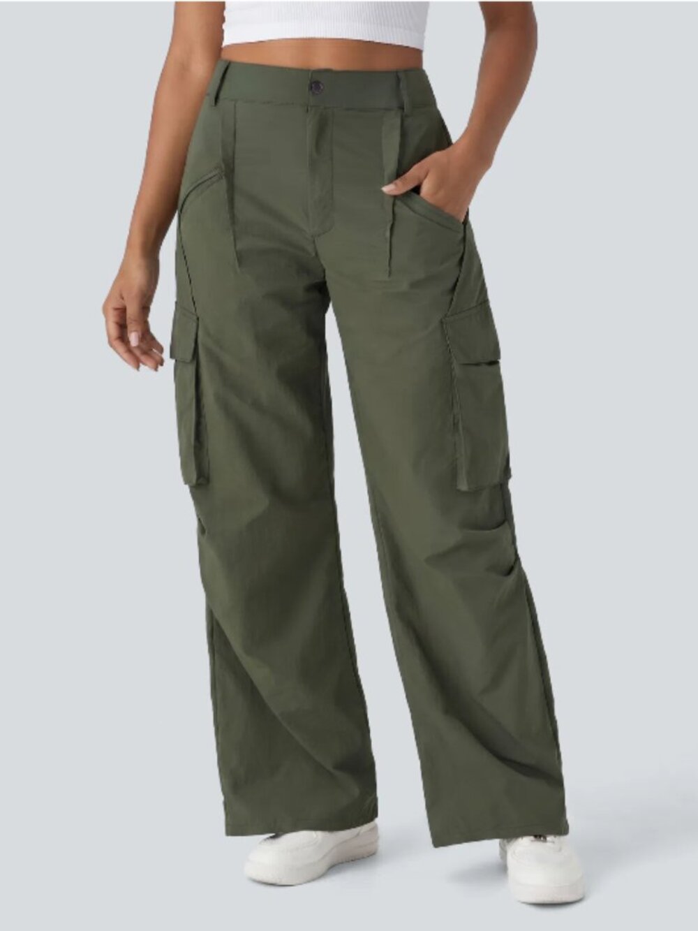 Halara Mid Rise Button Zipper Side Pocket Wide Leg Baggy Casual Cargo Pants XS